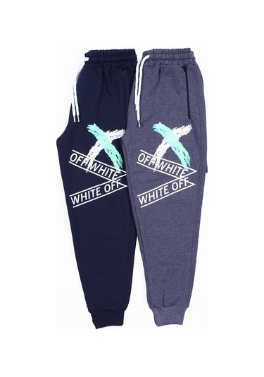 2 Li Fermuarlı, Baskılı X Collection Erkek Çocuk Eşofman Altı Füme - Lacivert