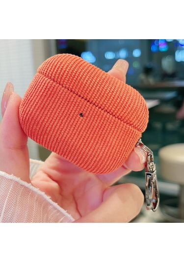 Airpods Uyumlu Pro İçin Kadife Kumaş Desenli Kulaklık Koruyucu Kılıf Turuncu