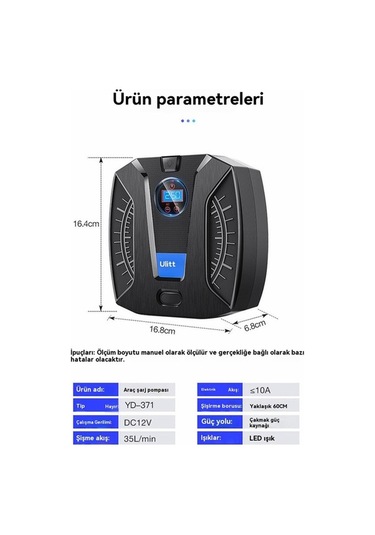 Maoyaya Lyon Taşınabilir Çok Fonksiyonlu Ara Hava Pompası Lcd Dijital Ekranlı