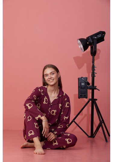 Kadın Mevsimlik Pamuklu Penye Pijama Takımı Önden Düğmeli Bordo