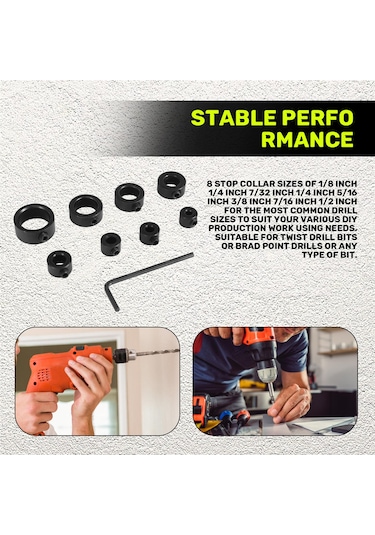 9 Adet Ayarlanabilir Matkap Derinliği Yaka Sınır Halkası Karbon Çelik Seti