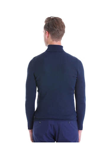 Hatemoğlu Indigo Regular Fit Düz Balıkçı Yaka Triko Yün Kazak İndigo