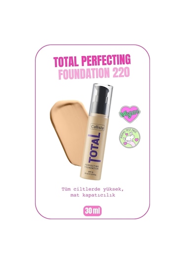 Callista Total Perfecting Spf 15 Yoğun Kapatıcı Mat Bitişli Fondöten - 220 Natural Beige - Açık Bej