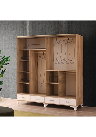 Beenal Mars Sürgülü Kapaklı Şifonyerli Gardırop 200 CM