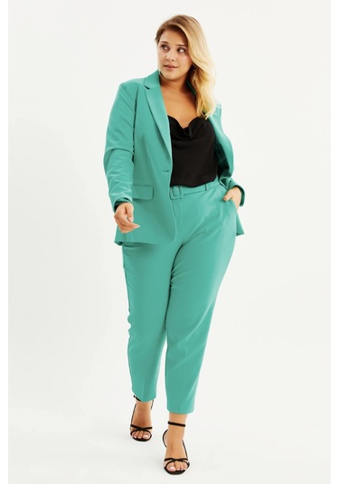 Cep Detaylı Kemerli Klasik Pantolon - Yeşil