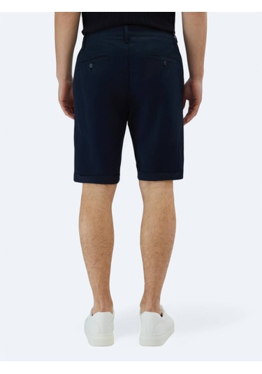 Lacivert Düz Dokuma Slim Fit Casual Pamuk Karışımlı Bermuda Lacivert