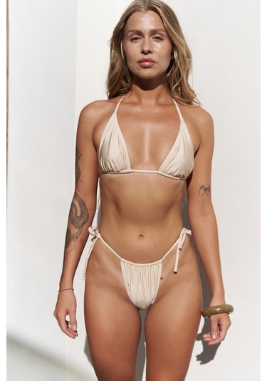 Cahya Bağlamalı Bej Bikini Altı Bej