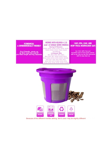 Fosenze Geri Dönüştürülebilir Kahve Kapsülü, 304 Paslanmaz Çelik Filtre, Keurıg 2.0 & 1.0 Serisi Uyumlu, Siyah 6'lı Paket Siyah