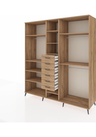 Kronos Dolap 10 Raflı 6 Çekmeceli 3 Askılı 220x59x243 Çam-çam/çam Atlas Çam/atlas Çam