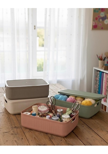 Okyanus Home Linea Smart Box Multi Renk 4,5 Lt 4 Adet Kapaklı Çok Amaçlı Saklama Kutusu Renkli