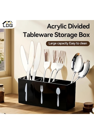 Cordial Ldq 3 Gözlü Plastik Çatal Kaşık Organizatörü Transparan Mutfak Çekmece Saklama Kutusu Şeffaf