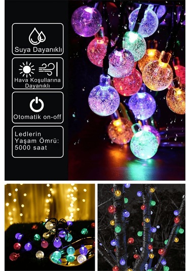 Technosmart 30 Ledli 8 Modlu Solar Kristal Top Rgb Işık Bahçe Aydınlatma Dekorasyon Güneş Enerji