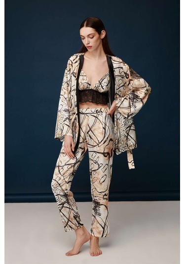 Bonnie&Clyde - Kadın Baskılı Saten 3 lü Takımı -5235 Çok renkli