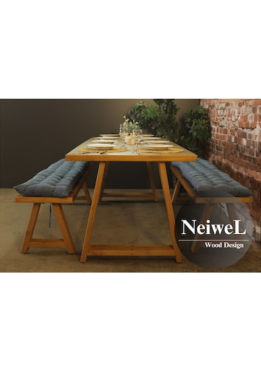 Neiwel Aries Doğal Ahşap Banklı Yemek Masası Takımı-100-220 Takım Açık Ceviz