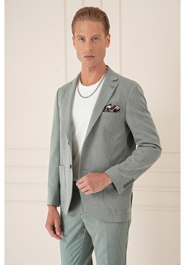 Comfort Fit Torba Cep Dokulu Esnek Pamuk Casual Yeşil Ceket C 676 Yeşil