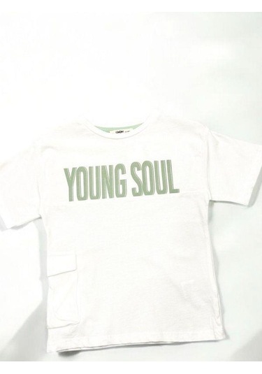 Çikoby Erkek Çocuk Pamuklu Young Yazılı Tshirt-14551 Beyaz