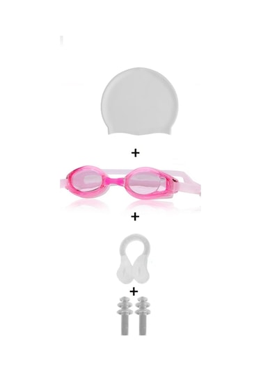 4lü Set Havuz Deniz Yüzücü Gözlüğü Boneli Tıkaçlı Uv Korumalı Set Çok Renkli