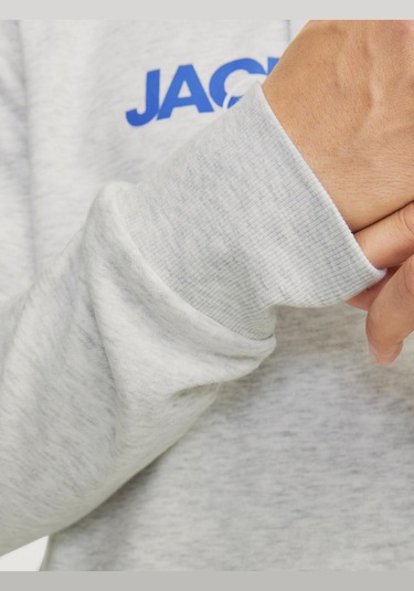 Jack & Jones Erkek Kapüsonlu Gögüs Logo Baskili Sweatshirt - Alvis 12256848 White Melange Gri