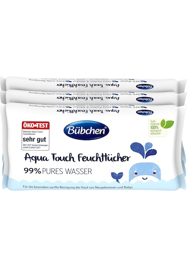 Bübchen Aqua Touch Yenidoğan Hassas Islak Mendil 3 x 48 Adet 144 Yaprak 10'lu Set