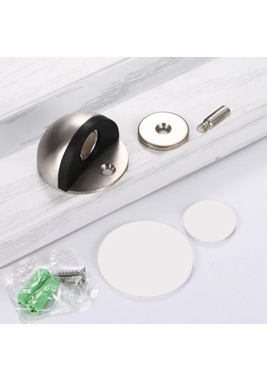 Geeroyoo Jemuon Kapı Durdurucu Seti, 8 Adet Paslanmaz Çelik Zemin Kapı Stoperi, Kauçuk Tamponlu Ve Kendinden Yapışkanlı Gümüş