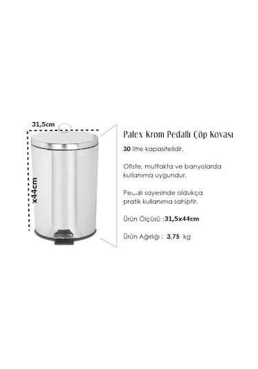Palex Krom Pedallı Çöp Kovası 30 Litre