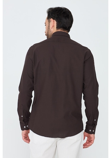 White Stone Kahverengi %100 Pamuk Dynamic Fit Uzun Kollu Gömlek Kahve