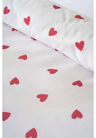 Kırmızı Kalpli Tek Kişilik Nevresim Takımı Pamuklu Beyaz