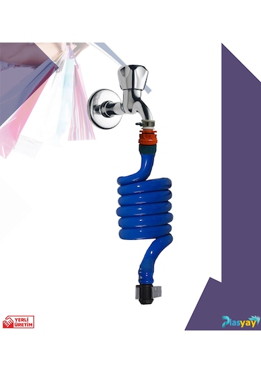 Plasyay Spiral Taharet Matik Hortum Rekorlu Ve Duvara Sabitlemeli 200 CM Mavi