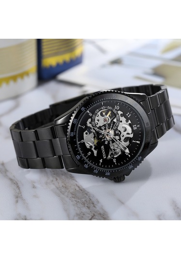 010 Erkek Saati Yarı Otomatik Mekanik Saat Zaman Göstergesi Moda Rahat Paslanmaz Çelik Kayış Erkek Kol Saati Relogio Masculino Diğer