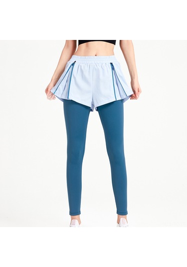 Skycity Esnek Bel, Hızlı Kuruma Ve Tam Kapsama Özellikli 2 Si 1 Arada Kadın Spor Taytı Koyu Mavi