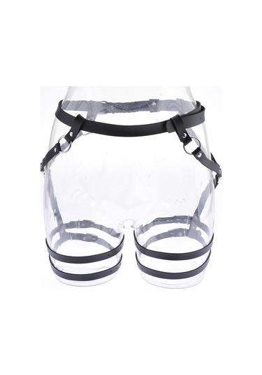 Dolıty Punk Pu Deri Koşum Jartiyer Kemer Ayarlanabilir Bel Bacak Siyah