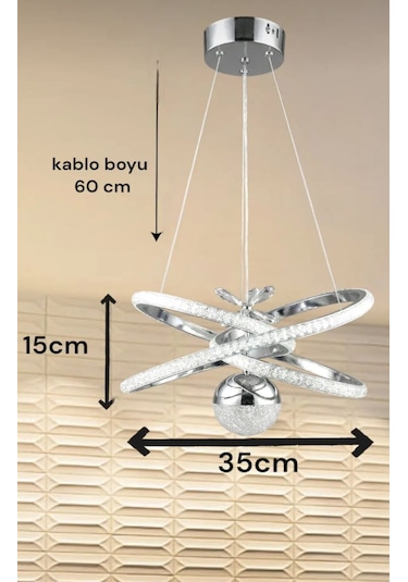 Kumandalı 3 Renk Işıklı Krom Kasa Modern Sarkıt Led Avize Krom Parlak Krom