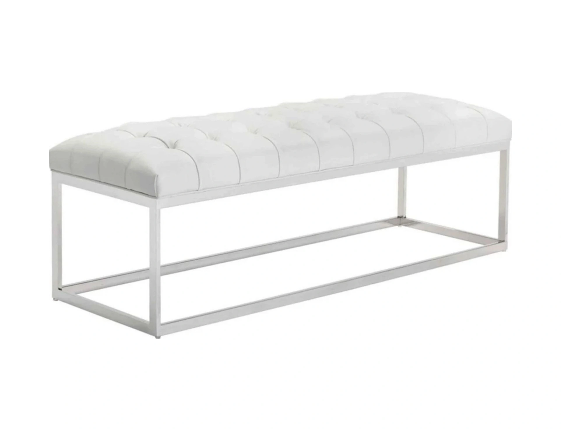 Nish Modern Döşemeli Beyaz Metal Ayaklı Bench Beyaz Altın