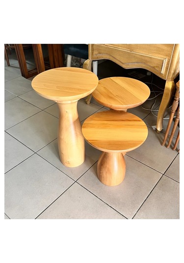 Ahşap 3 Lü Set Fitilli Mantar Yan Sehpa Modern Fiskos / Çiçeklik