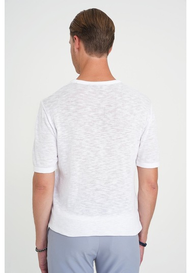 Comfort Fit Bisiklet Yaka Kısa Kol Spor Beyaz Triko Tr 881 Beyaz