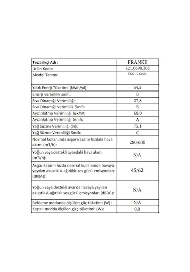 Franke FCO 70 ON/G Classicline Davlumbaz