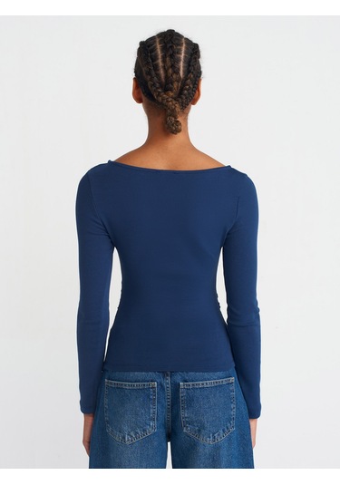 Dilvin 31401 Büzgülü Kayık Yaka Top-lacivert Lacivert