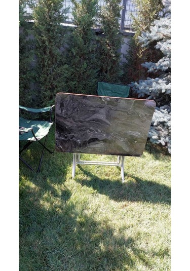 Dekoratif Katlanır Masa Bahçe Ve Çalışma Masası 60 90 Siyah Mermer