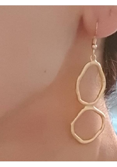 Gold Altın Renk Kaplama Antik Çelik Kadın İkili 2 Li Halka Küpe