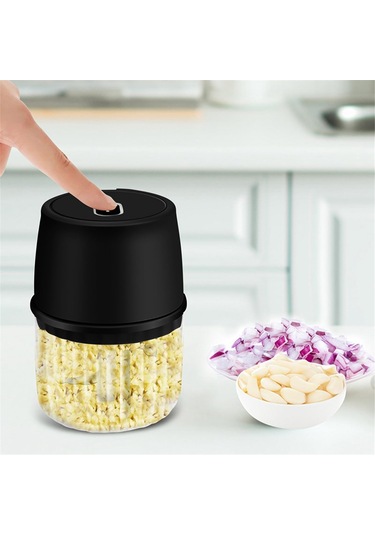 Elektrikli Sarımsak Doğrayıcı, Şarj Edilebilir, Taşınabilir Kablosuz Gıda Doğrayıcı Siyah