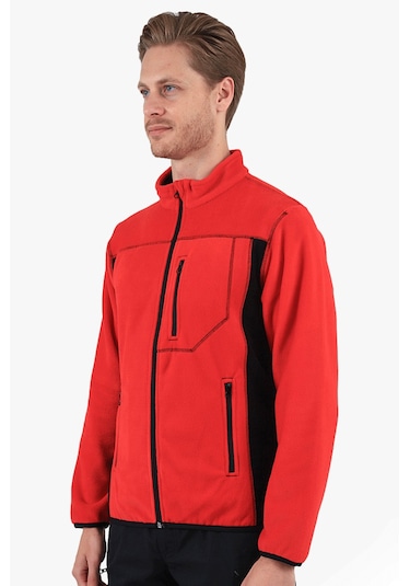 Çift Renkli Polar Ceket Kırmızı - Siyah