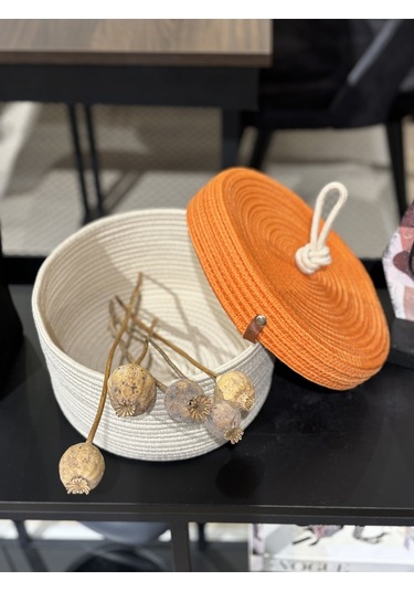 Kopya - Walnut Kapaklı Jüt Sepet Turuncukrem