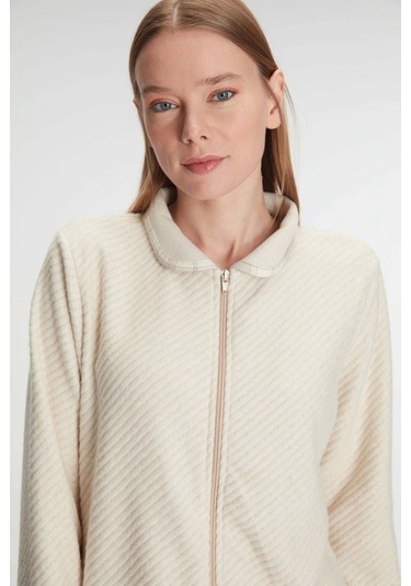 Fermuarlı Uzun Kol Sweatshirt Pantolon Takım Viskon Ve Pamuklu Pijama Takımı Ten