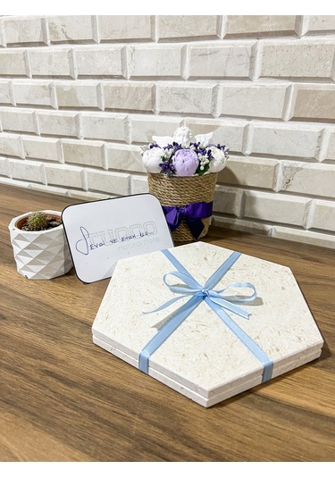 TUQCO Doğaltaş 8’’ Altıgen Myra 2 ’li Mermer Aksesuar