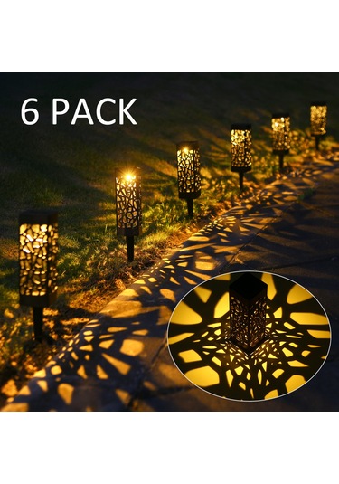 Qingmipy Güneş Enerjili Bahçe Aydınlatma Lambası - 6 Adet Sıcak Beyaz Işık, Ip65 Suya Dayanıklı, Dekoratif Delikli Desen Sıcak Beyaz