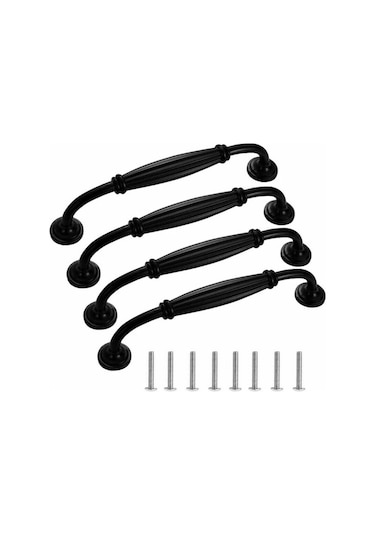 4 Adet Mobilya Kapı Kolu, Siyah Mutfak Dolabı Düğmeleri Çekmece Yatak Odası Mobilya Çekme Deliği Merkezleri 128mm