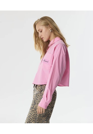 Twist Slogan Baskılı Poplin Pembe Kadın Gömlek Tw6250025054 Pembe
