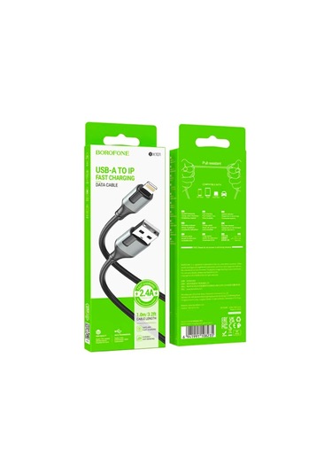 Borofone 2.4a Şarj, Data Kablosu Usb To Lightning - Bx101 Siyah