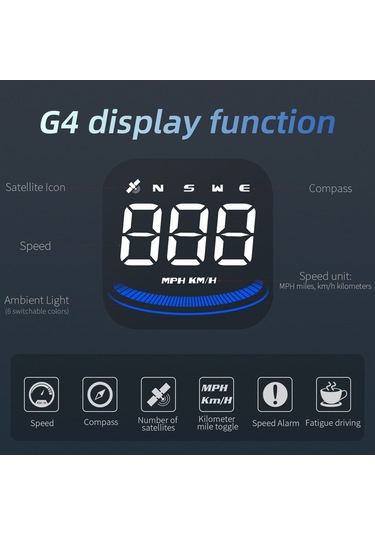Teltree G4 Siyah Araç Gps Yukarıdaki Görüntüleyici - Hız/ilerleme Yönü/gps Uydu Sayısı Gösterimi, Hız Ve Yorgunluk Alarmı, Km/mil Dönüştürücü