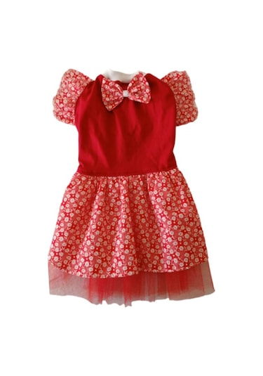 Gobo Çiçek Desenli Papyonlu Kedi Köpek Kıyafeti Elbisesi